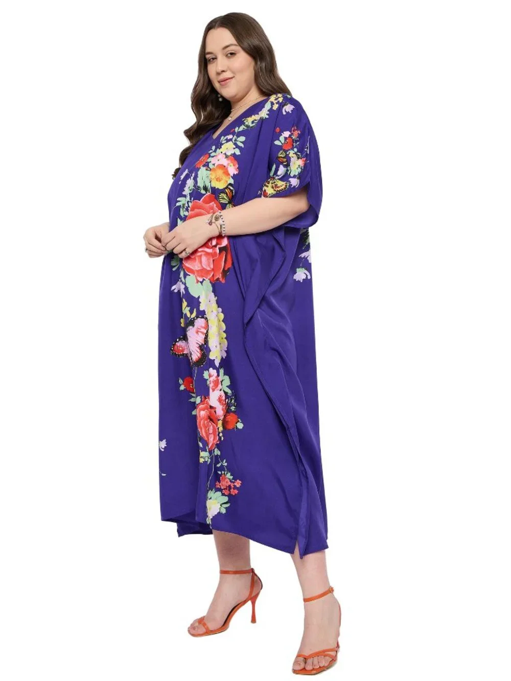 Gypsie Blu Women Floral Printed Caftan Dress Plus Size Maxi Moo Moos Dresses - Picture 3 of 7